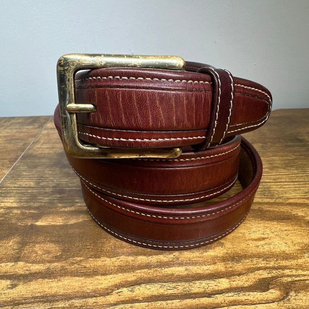 Cole Haan Belt Mens 38 Brass‎ Buckle Made in England A0694 Brown